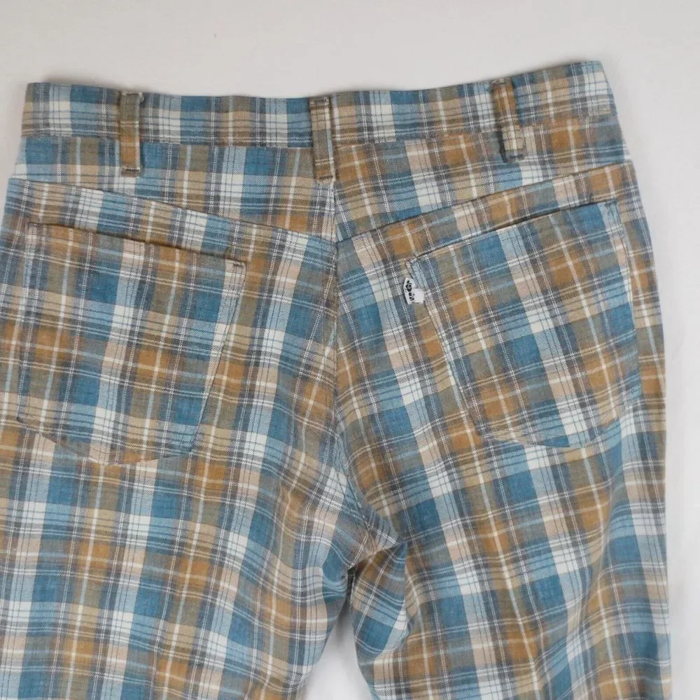 Vintage 1974 Levis Bell Bottoms Flared Pants 33x30 Blue Yellow Plaid‎ Talon USA